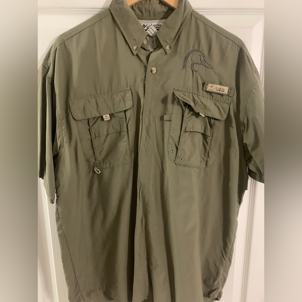 2000'S Columbia PFG Short-Sleeve Fishing Shirt, Men's Size L (approx.) cotton Beige type Vintage Second Hand